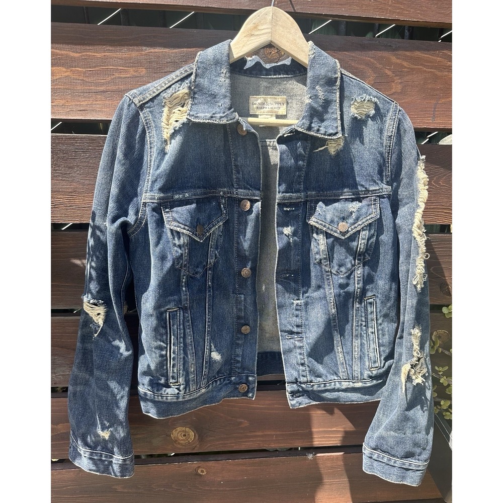 Ralph Lauren Jacket *Women's Medium Blue Denim Supply Distressed Cropped Trucker
